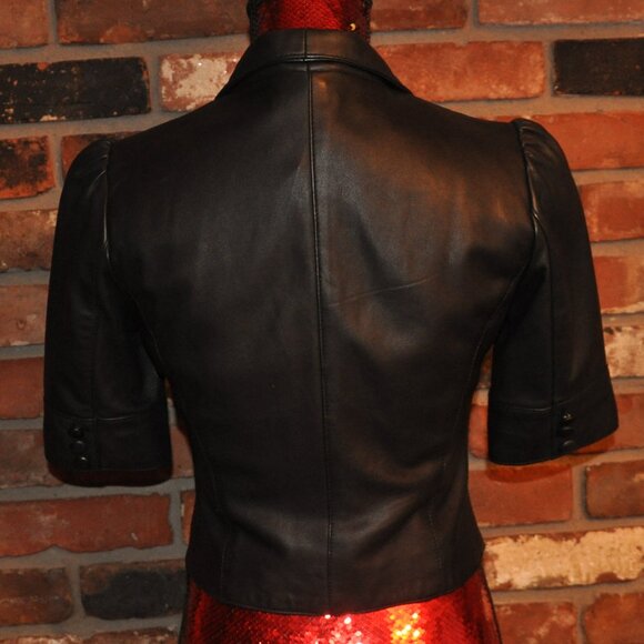 Marciano Short Sleeved Cropped Tailored Leather Jacket S - Picture 4 of 10